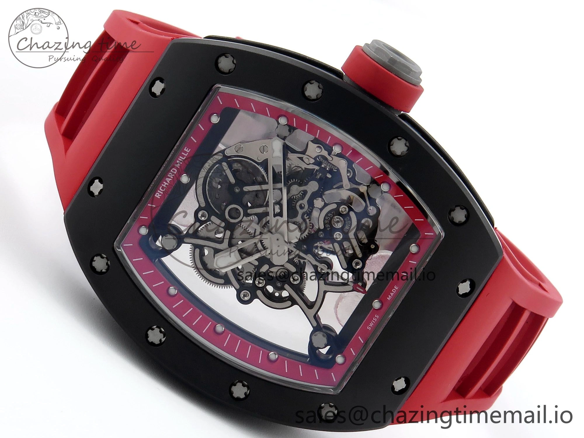 RM055 Black Ceramic RMF Best Edition Red Skeleton Dial On Red Rubber Strap RMUL2 Super Clone Durable 9217