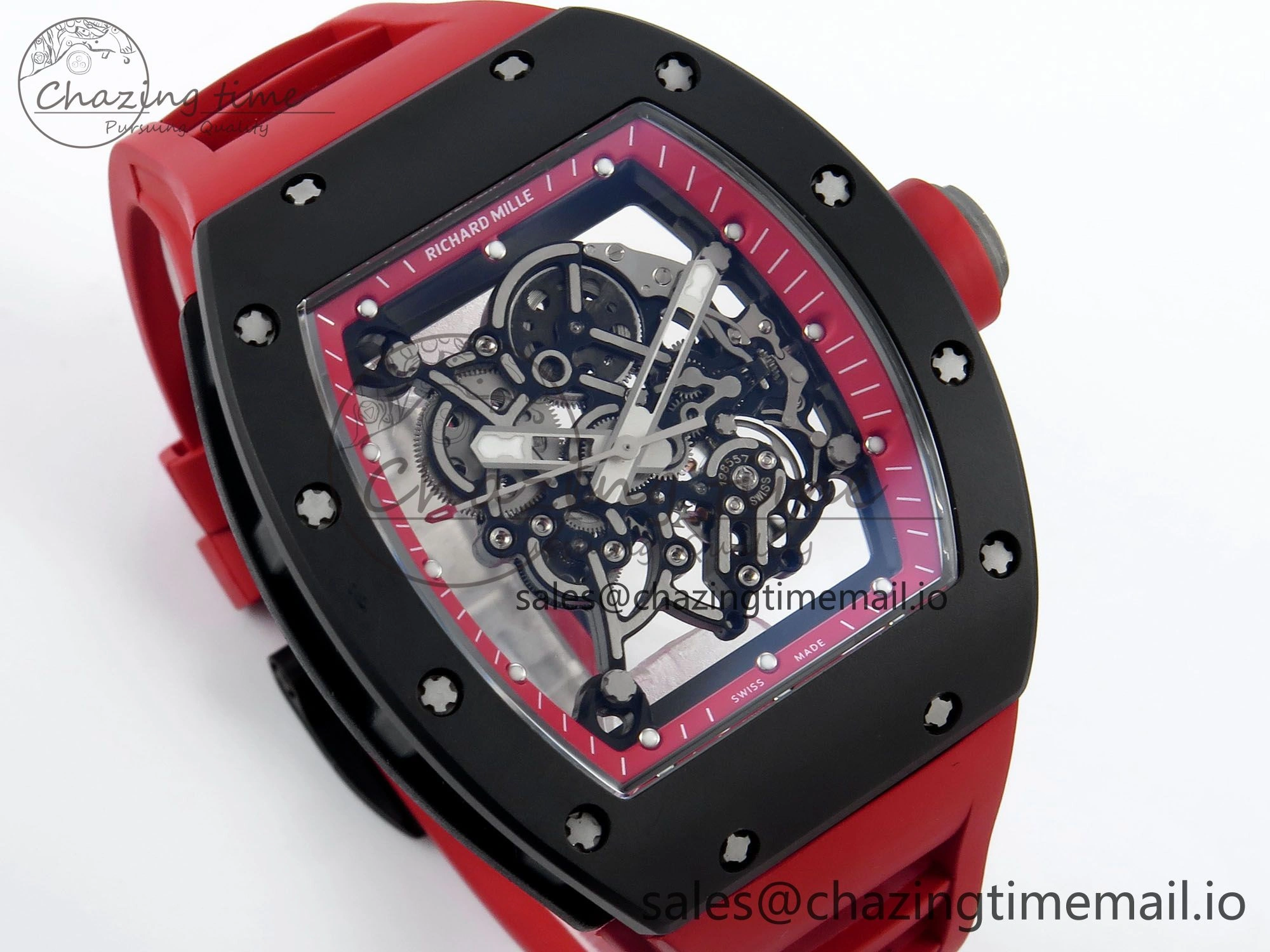 RM055 Black Ceramic RMF Best Edition Red Skeleton Dial On Red Rubber Strap RMUL2 Super Clone Durable 9217