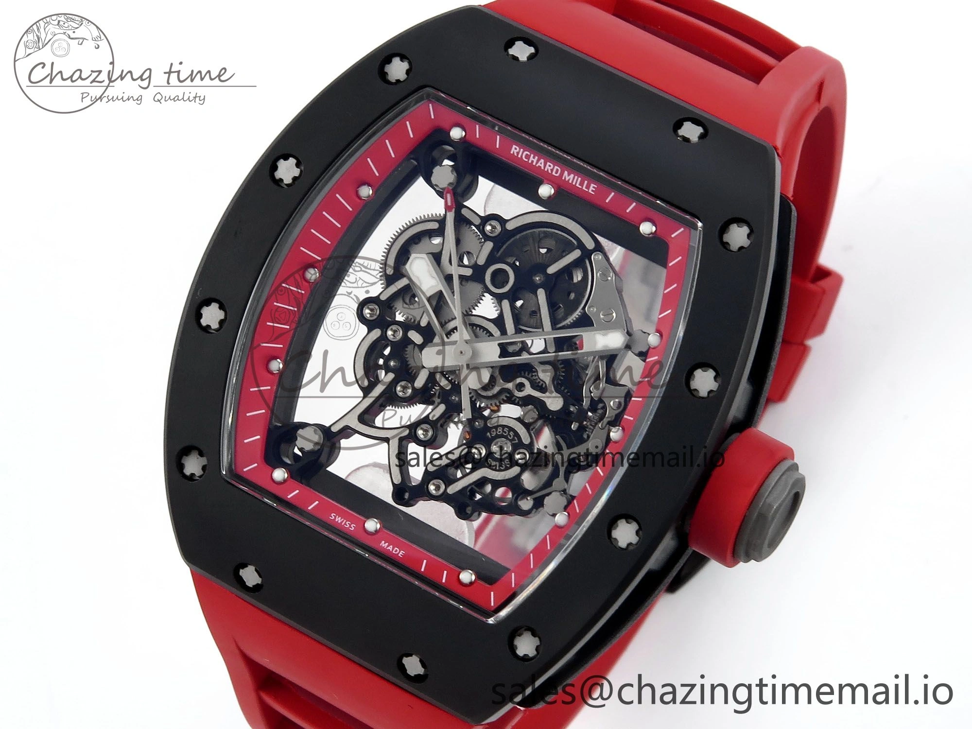 RM055 Black Ceramic RMF Best Edition Red Skeleton Dial On Red Rubber Strap RMUL2 Super Clone Durable 9217