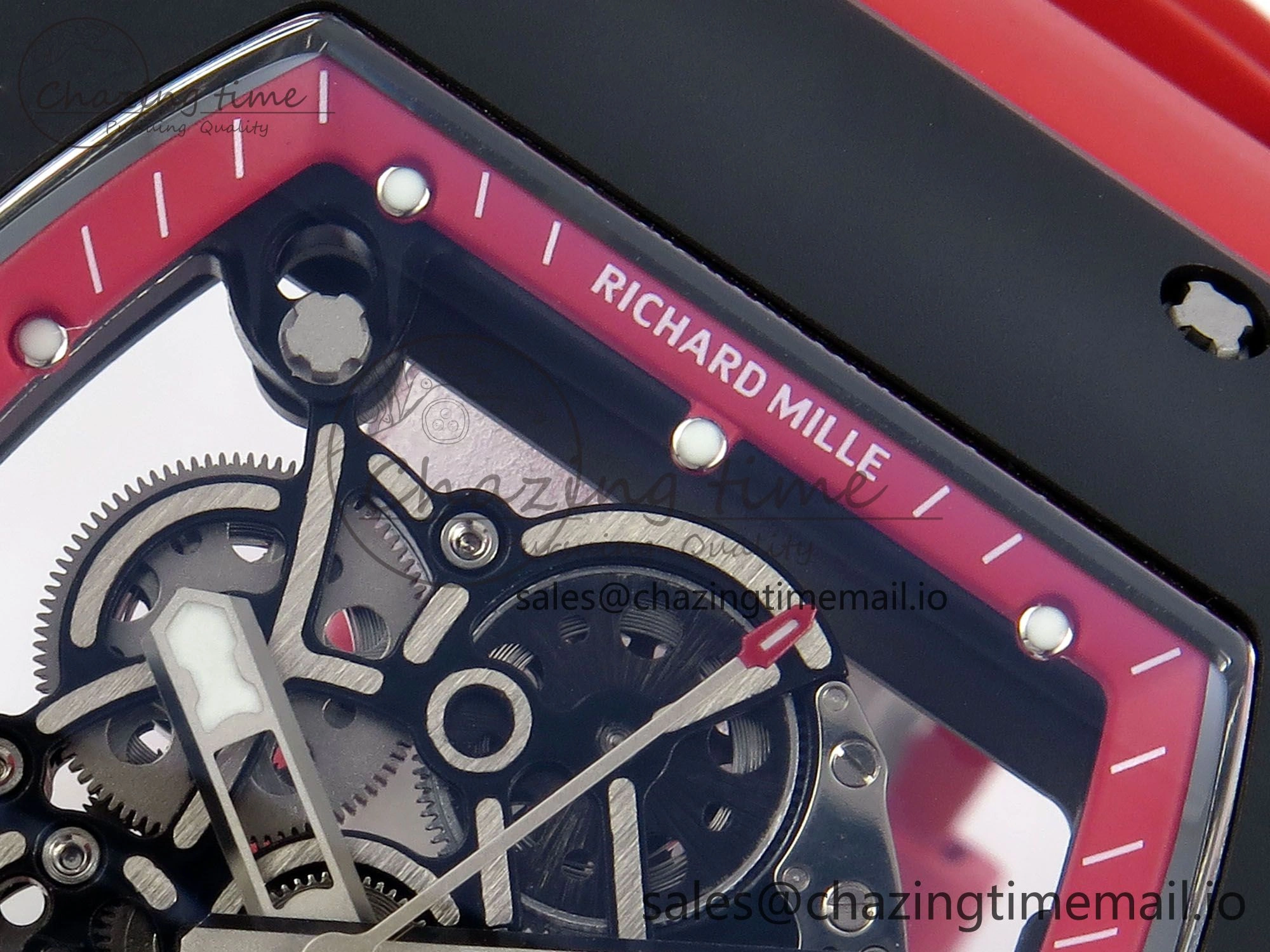 RM055 Black Ceramic RMF Best Edition Red Skeleton Dial On Red Rubber Strap RMUL2 Super Clone Durable 9217