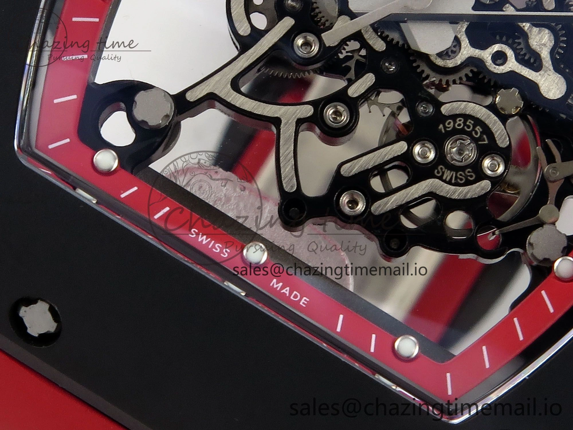 RM055 Black Ceramic RMF Best Edition Red Skeleton Dial On Red Rubber Strap RMUL2 Super Clone Durable 9217