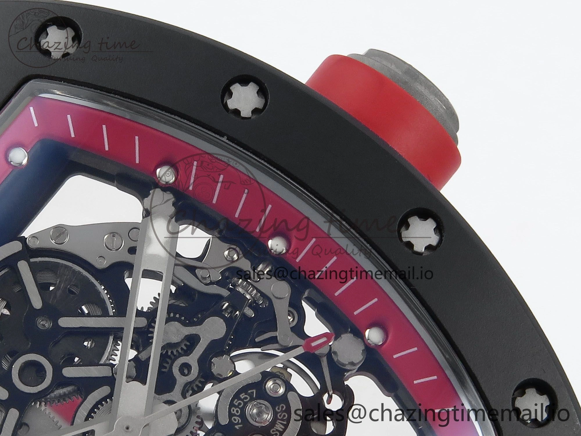 RM055 Black Ceramic RMF Best Edition Red Skeleton Dial On Red Rubber Strap RMUL2 Super Clone Durable 9217