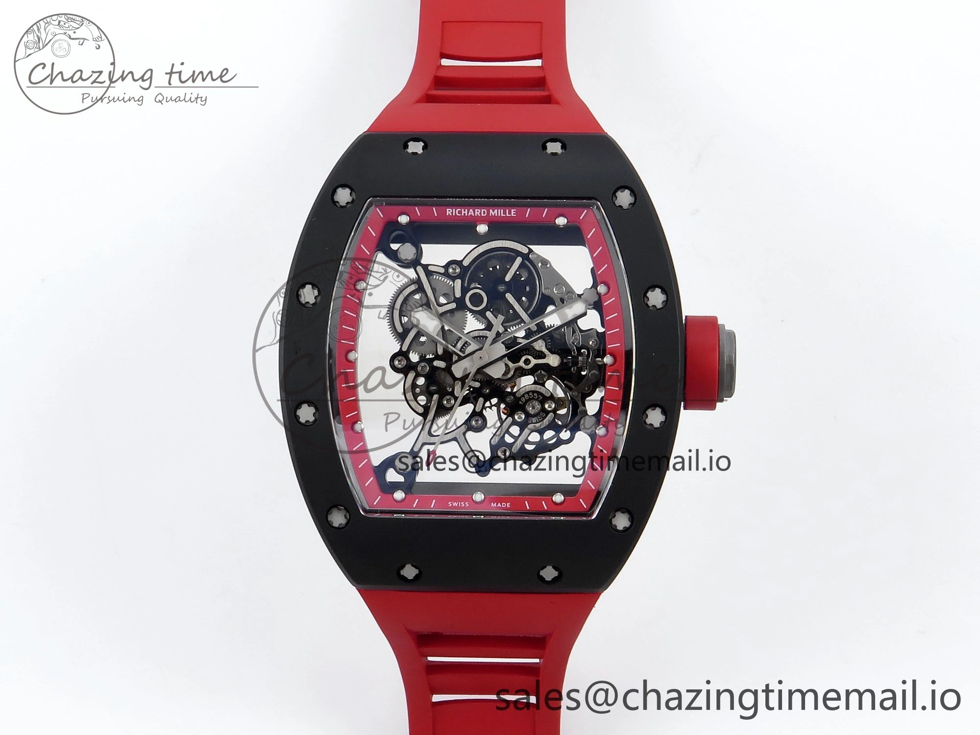 RM055 Black Ceramic RMF Best Edition Red Skeleton Dial On Red Rubber Strap RMUL2 Super Clone Durable 9217