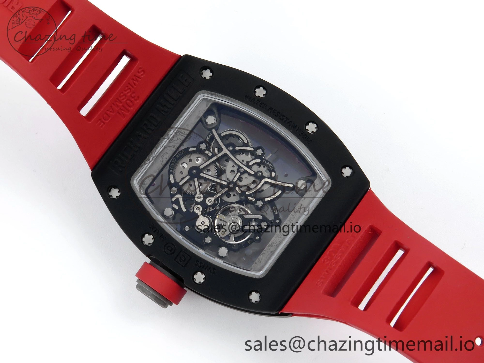 RM055 Black Ceramic RMF Best Edition Red Skeleton Dial On Red Rubber Strap RMUL2 Super Clone Durable 9217
