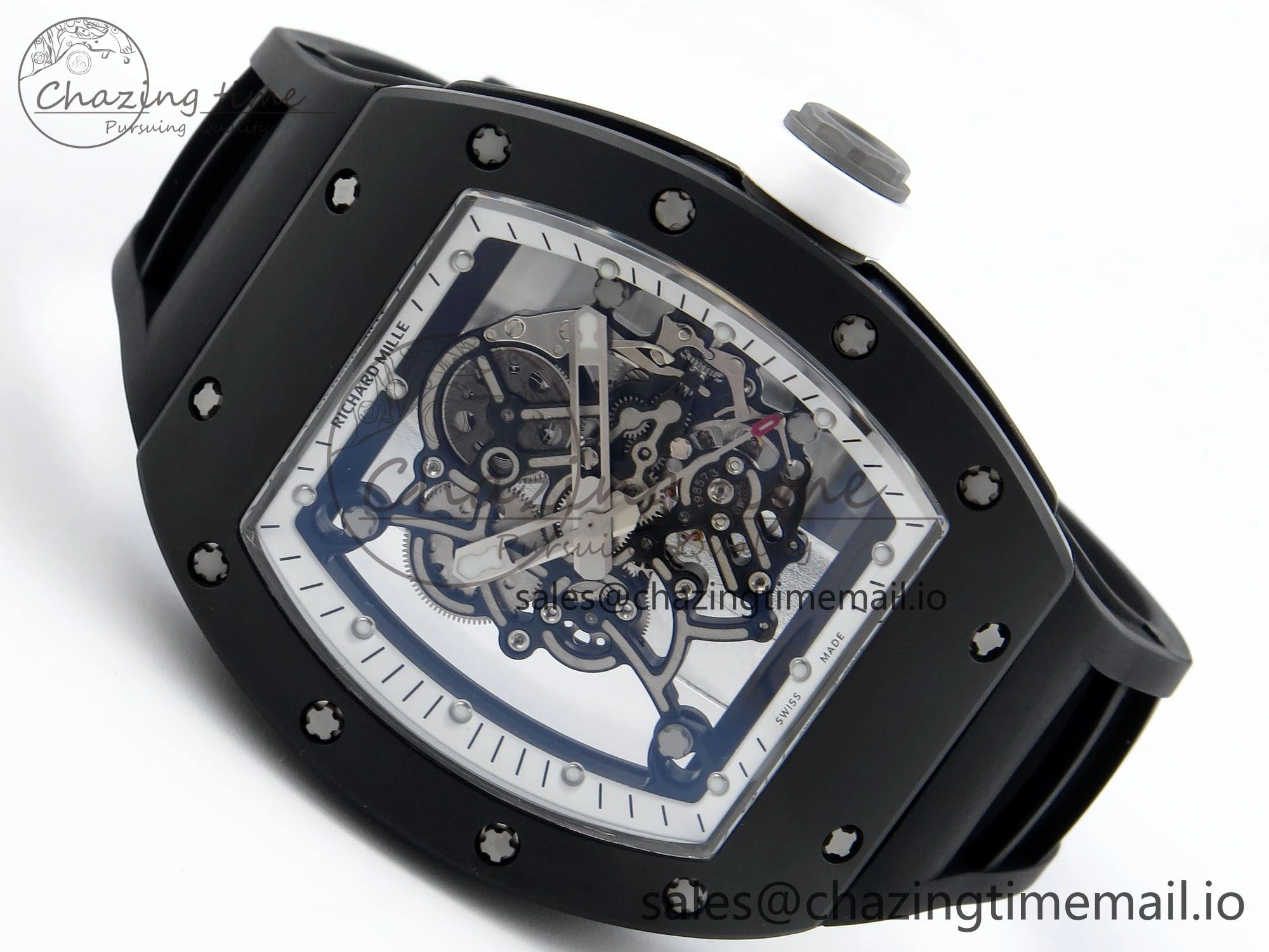 OdorResistant RM055 Black Ceramic RMF Best Edition White Skeleton Dial On Black Rubber Strap RMUL2 Super Clone 9218