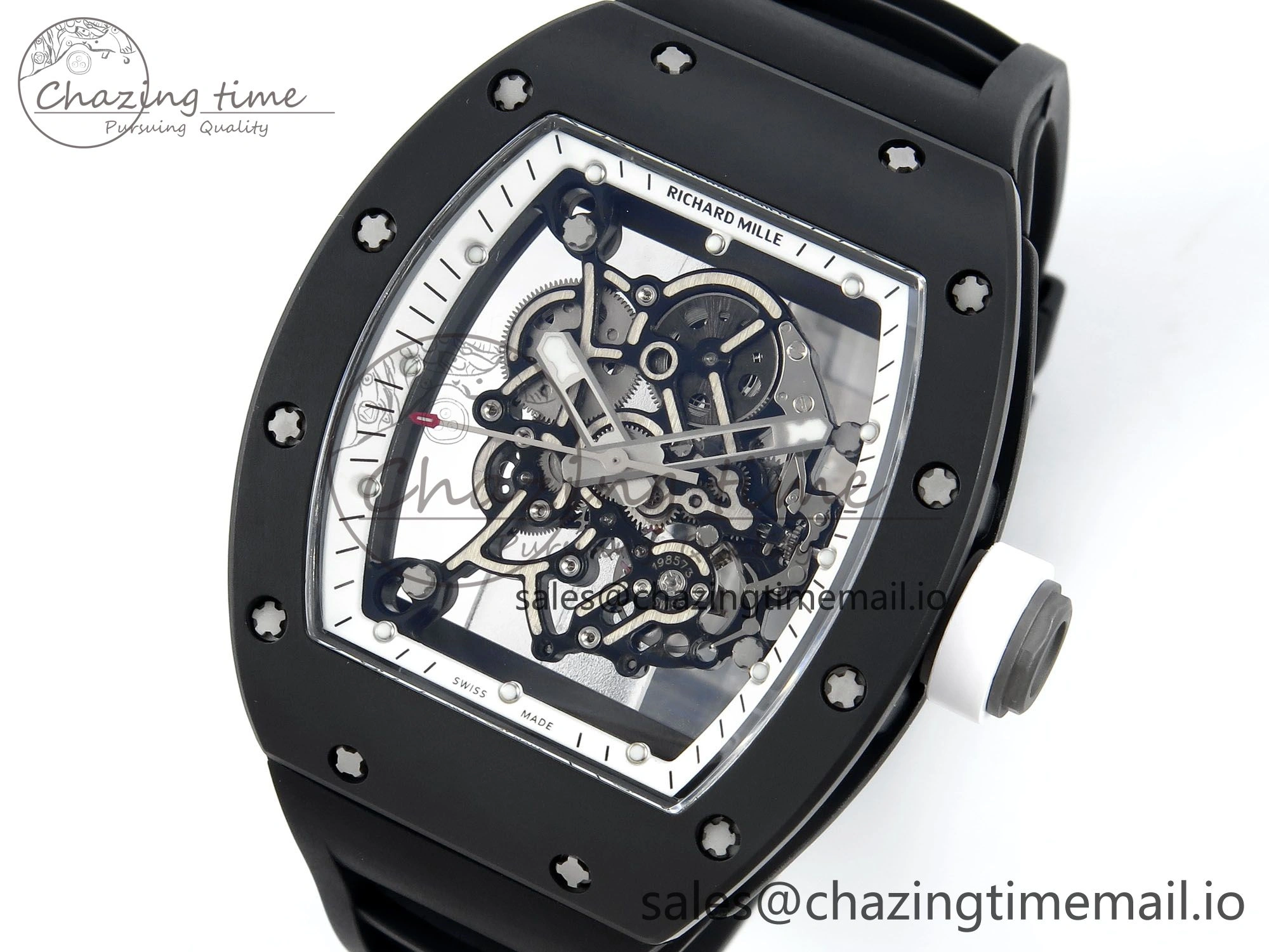 OdorResistant RM055 Black Ceramic RMF Best Edition White Skeleton Dial On Black Rubber Strap RMUL2 Super Clone 9218