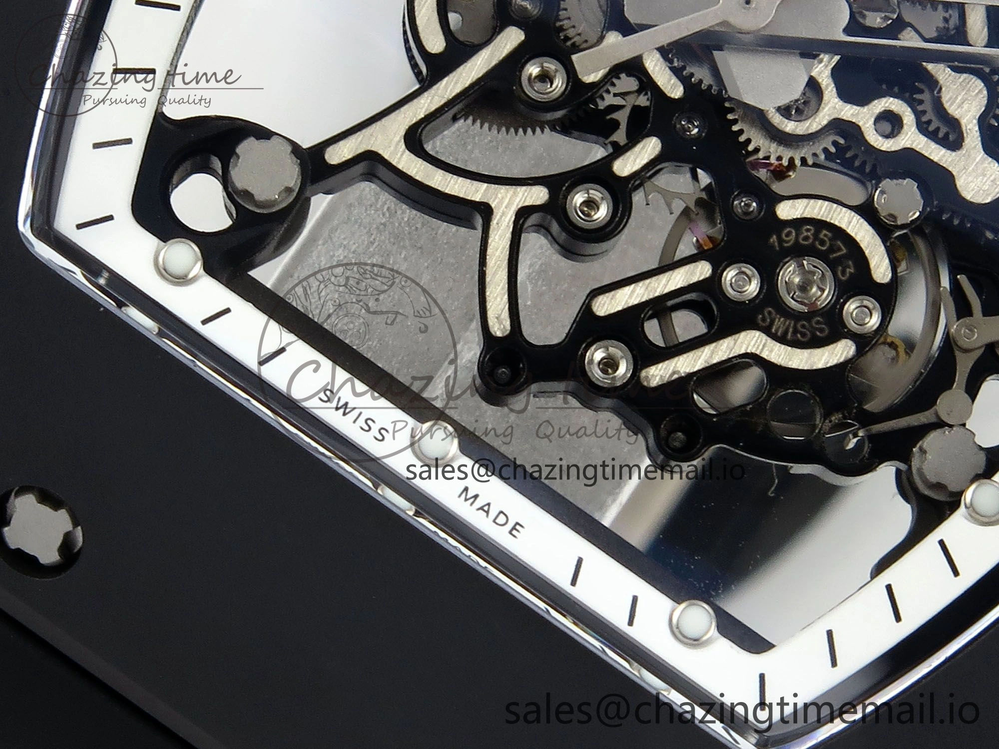 OdorResistant RM055 Black Ceramic RMF Best Edition White Skeleton Dial On Black Rubber Strap RMUL2 Super Clone 9218