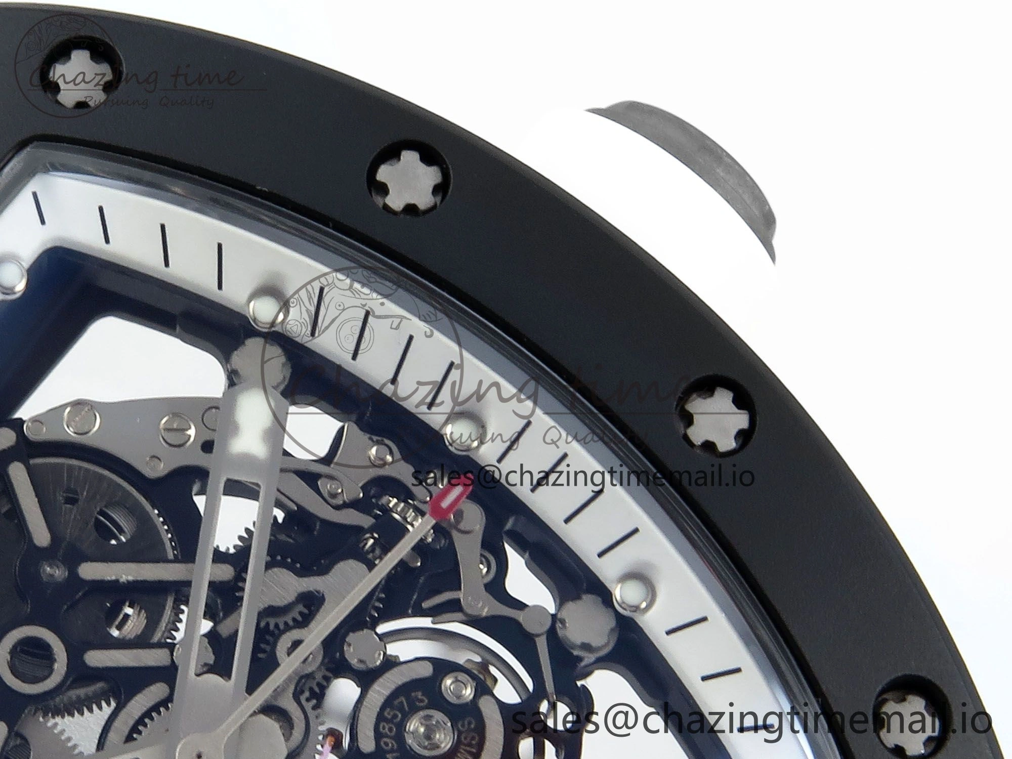 OdorResistant RM055 Black Ceramic RMF Best Edition White Skeleton Dial On Black Rubber Strap RMUL2 Super Clone 9218