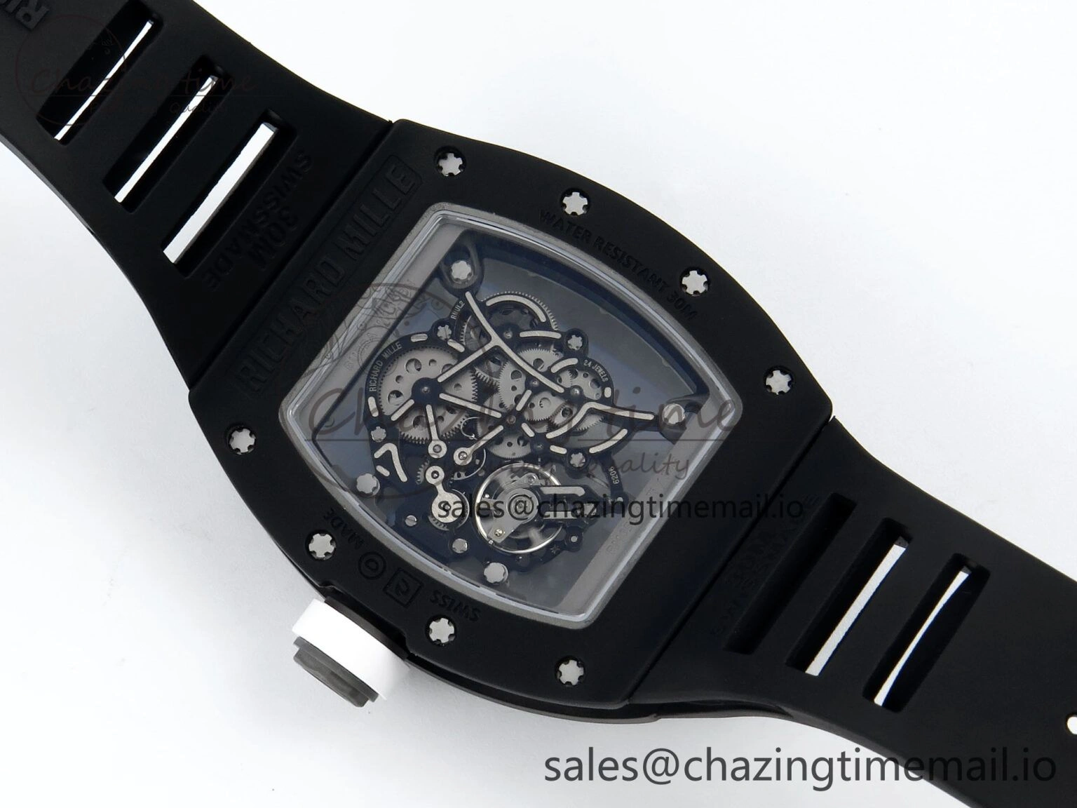 OdorResistant RM055 Black Ceramic RMF Best Edition White Skeleton Dial On Black Rubber Strap RMUL2 Super Clone 9218