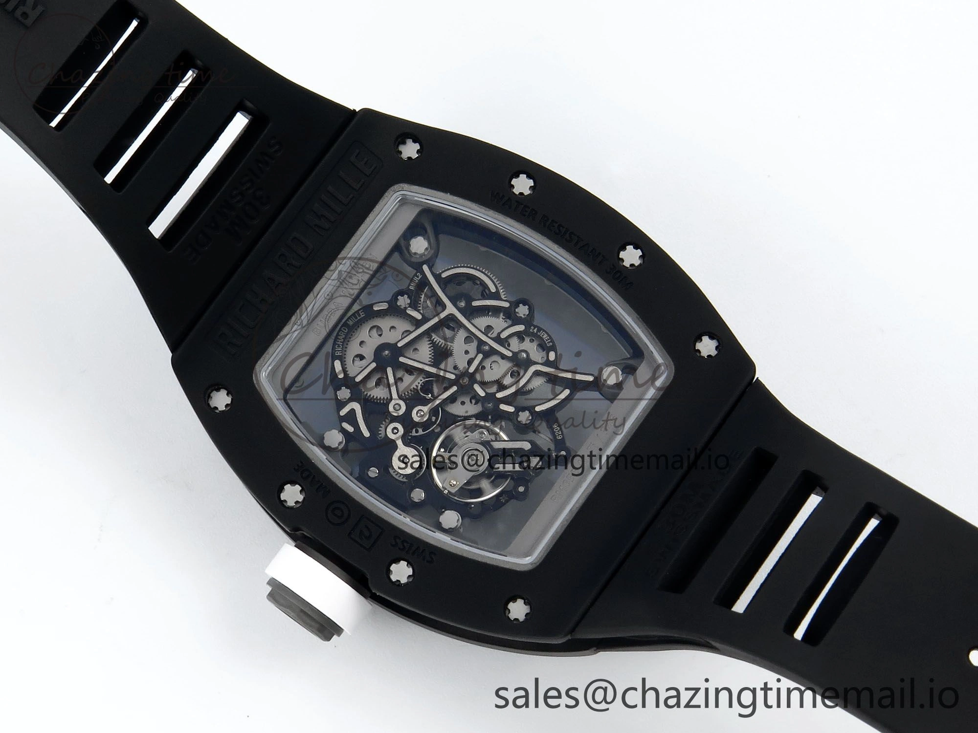 OdorResistant RM055 Black Ceramic RMF Best Edition White Skeleton Dial On Black Rubber Strap RMUL2 Super Clone 9218