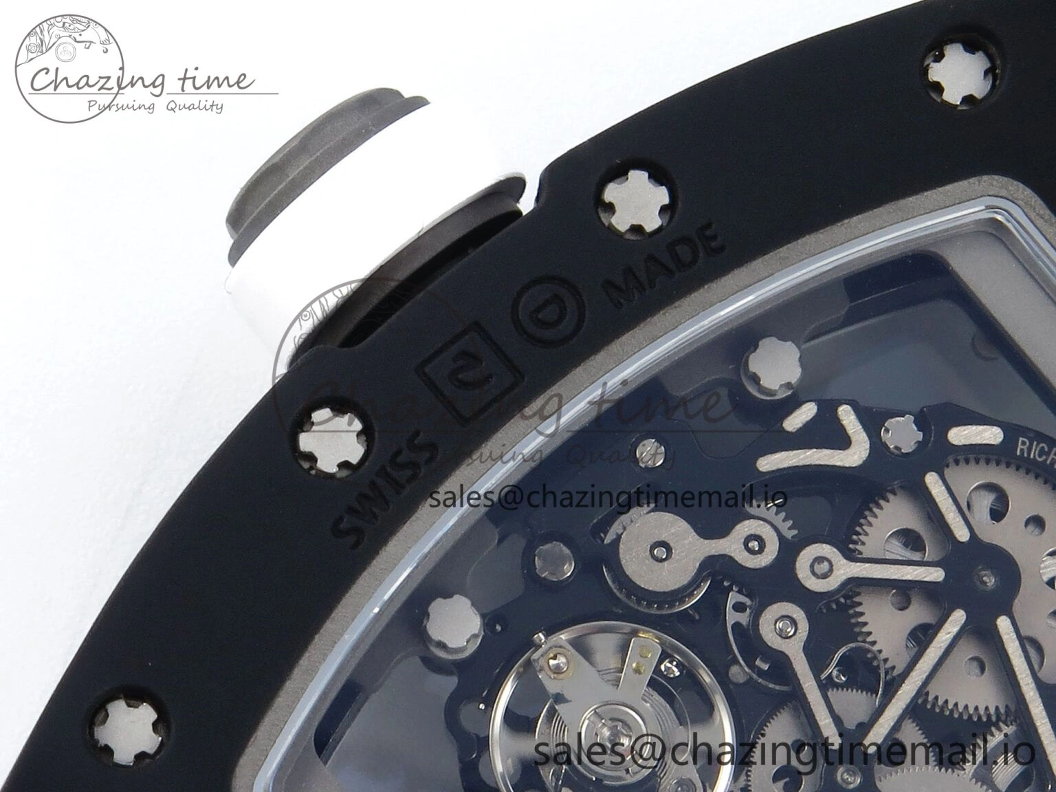 OdorResistant RM055 Black Ceramic RMF Best Edition White Skeleton Dial On Black Rubber Strap RMUL2 Super Clone 9218