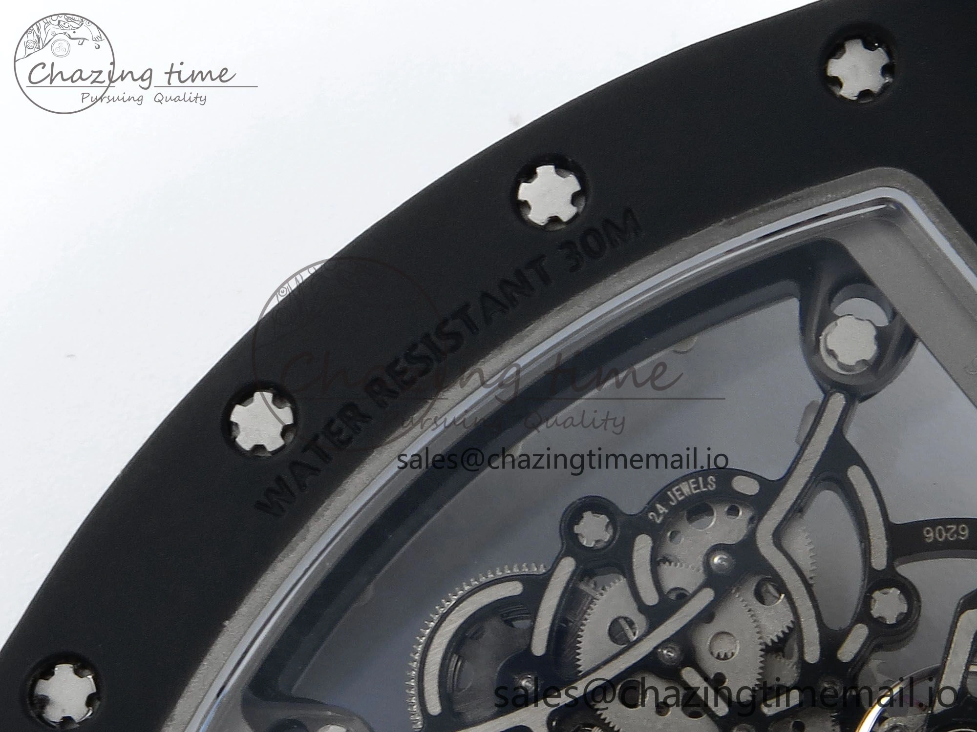 OdorResistant RM055 Black Ceramic RMF Best Edition White Skeleton Dial On Black Rubber Strap RMUL2 Super Clone 9218