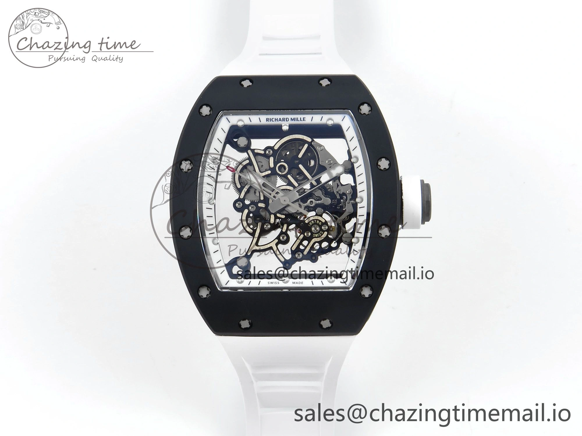 RM055 Black Ceramic RMF Best Edition White Skeleton Dial On White Rubber Strap RMUL2 Super Clone StreetReady 9219