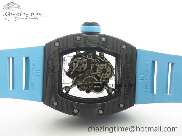 Timeless RM055 Carbon Case KVF Best Edition Skeleton Dial Blue Crown On Blue Rubber Strap MIYOTA 9495