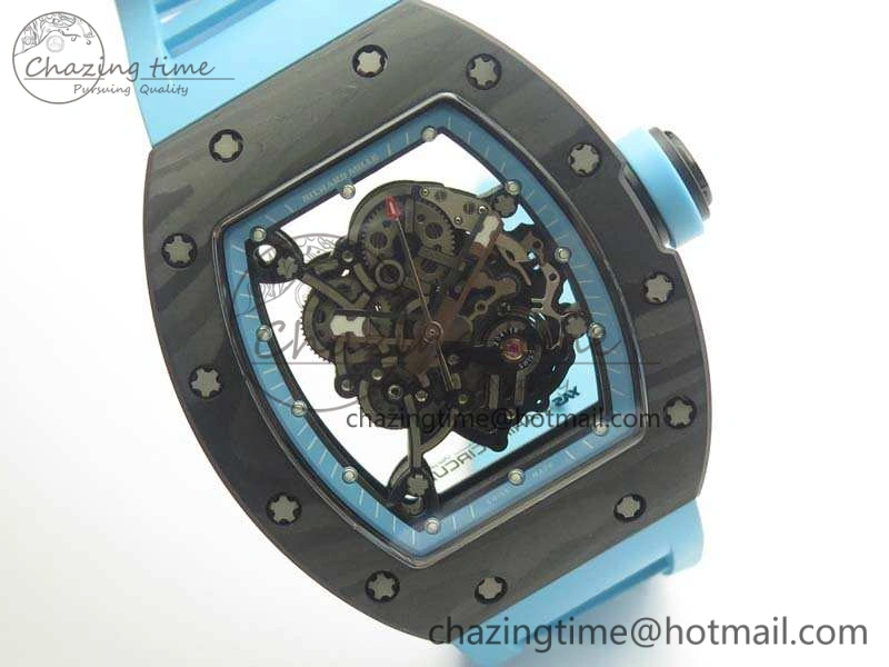 Timeless RM055 Carbon Case KVF Best Edition Skeleton Dial Blue Crown On Blue Rubber Strap MIYOTA 9495
