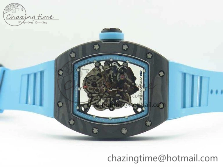 Timeless RM055 Carbon Case KVF Best Edition Skeleton Dial Blue Crown On Blue Rubber Strap MIYOTA 9495