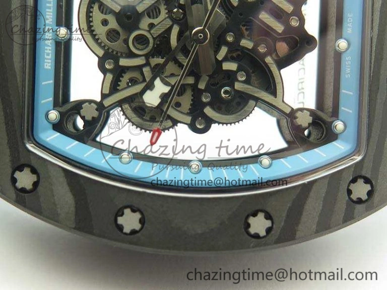 Timeless RM055 Carbon Case KVF Best Edition Skeleton Dial Blue Crown On Blue Rubber Strap MIYOTA 9495