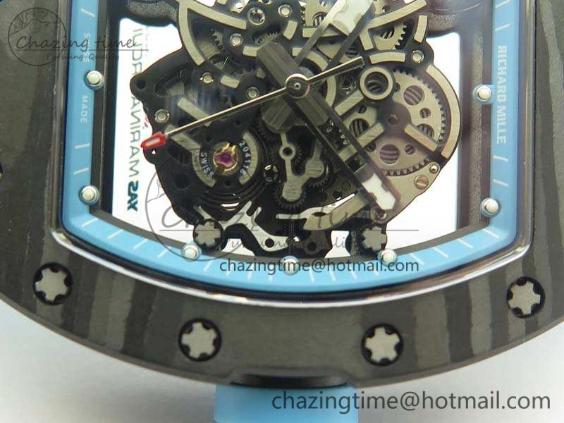 Timeless RM055 Carbon Case KVF Best Edition Skeleton Dial Blue Crown On Blue Rubber Strap MIYOTA 9495