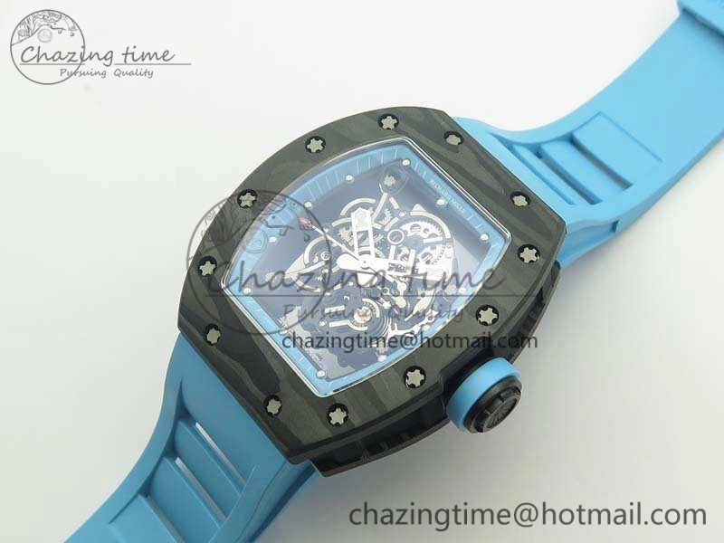 Timeless RM055 Carbon Case KVF Best Edition Skeleton Dial Blue Crown On Blue Rubber Strap MIYOTA 9495