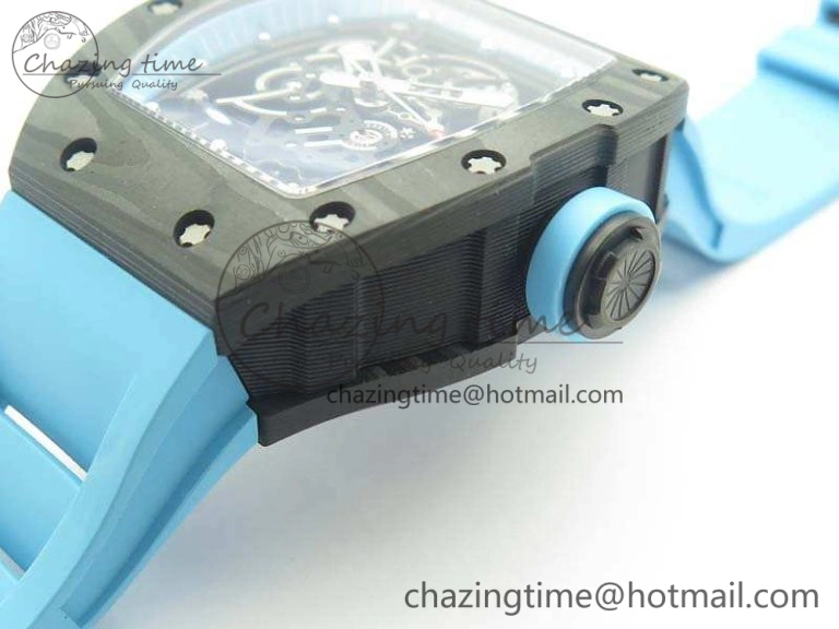 Timeless RM055 Carbon Case KVF Best Edition Skeleton Dial Blue Crown On Blue Rubber Strap MIYOTA 9495