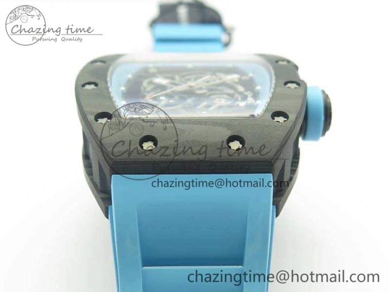 Timeless RM055 Carbon Case KVF Best Edition Skeleton Dial Blue Crown On Blue Rubber Strap MIYOTA 9495