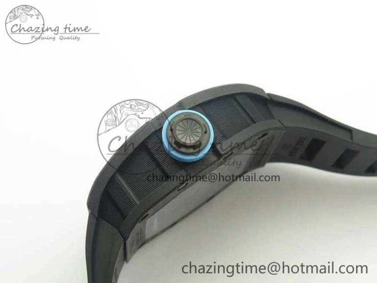 Functional RM055 Carbon Case KVF Best Edition Skeleton Dial Blue Crown On Rubber Strap MIYOTA 9496