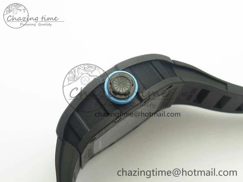 Functional RM055 Carbon Case KVF Best Edition Skeleton Dial Blue Crown On Rubber Strap MIYOTA 9496