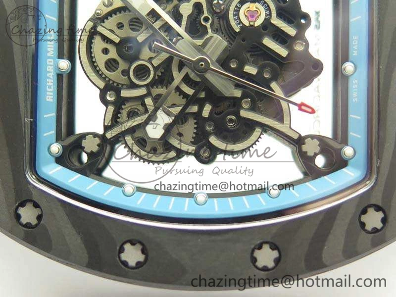 Functional RM055 Carbon Case KVF Best Edition Skeleton Dial Blue Crown On Rubber Strap MIYOTA 9496