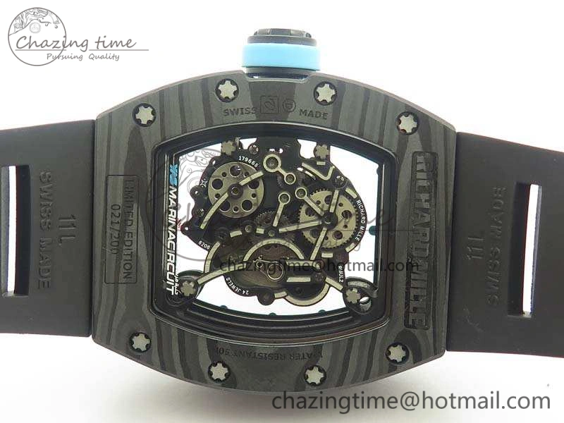 Functional RM055 Carbon Case KVF Best Edition Skeleton Dial Blue Crown On Rubber Strap MIYOTA 9496