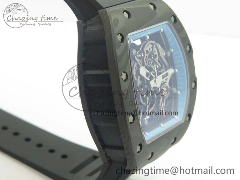 Functional RM055 Carbon Case KVF Best Edition Skeleton Dial Blue Crown On Rubber Strap MIYOTA 9496