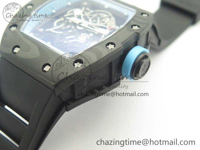 Functional RM055 Carbon Case KVF Best Edition Skeleton Dial Blue Crown On Rubber Strap MIYOTA 9496