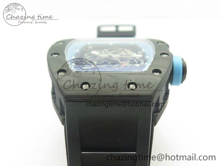 Functional RM055 Carbon Case KVF Best Edition Skeleton Dial Blue Crown On Rubber Strap MIYOTA 9496