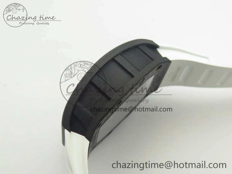 RM055 Carbon Case KVF Best Edition Skeleton Dial Blue Crown On White Rubber Strap MIYOTA Attractive 9494