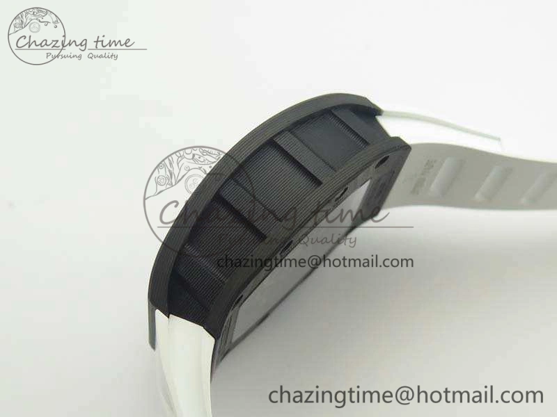 RM055 Carbon Case KVF Best Edition Skeleton Dial Blue Crown On White Rubber Strap MIYOTA Attractive 9494