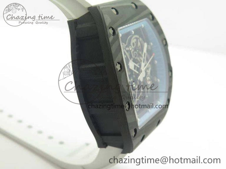 RM055 Carbon Case KVF Best Edition Skeleton Dial Blue Crown On White Rubber Strap MIYOTA Attractive 9494