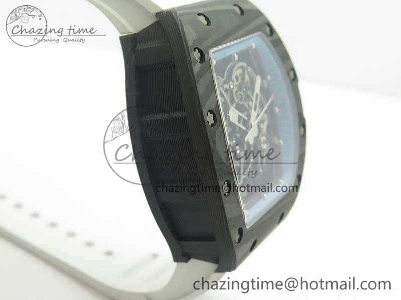 RM055 Carbon Case KVF Best Edition Skeleton Dial Blue Crown On White Rubber Strap MIYOTA Attractive 9494