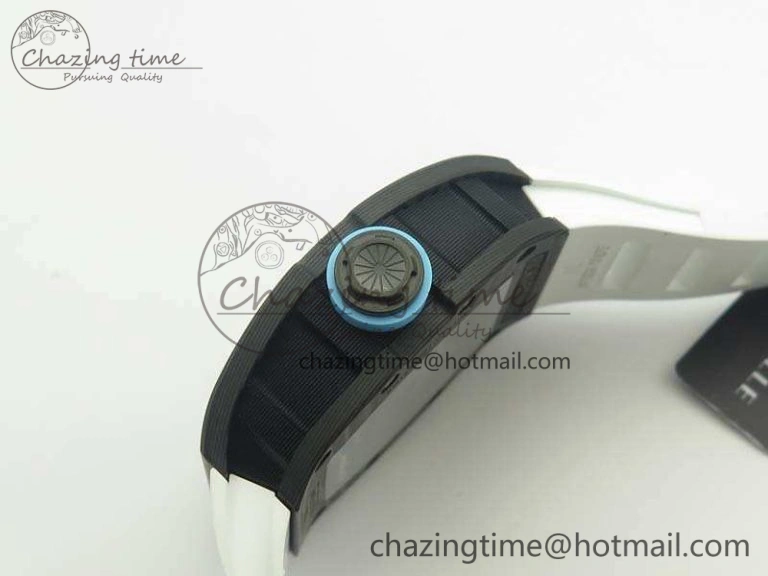 RM055 Carbon Case KVF Best Edition Skeleton Dial Blue Crown On White Rubber Strap MIYOTA Attractive 9494