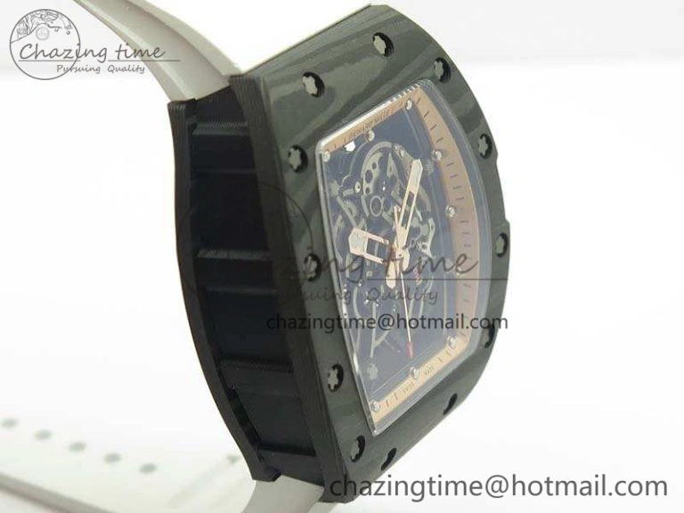 Attractive RM055 Carbon Case KVF Best Edition Skeleton Dial Gold Inner Bezel On Rubber Strap MIYOTA 9502
