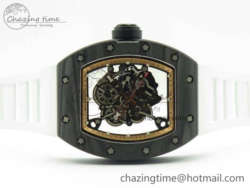 Attractive RM055 Carbon Case KVF Best Edition Skeleton Dial Gold Inner Bezel On Rubber Strap MIYOTA 9502