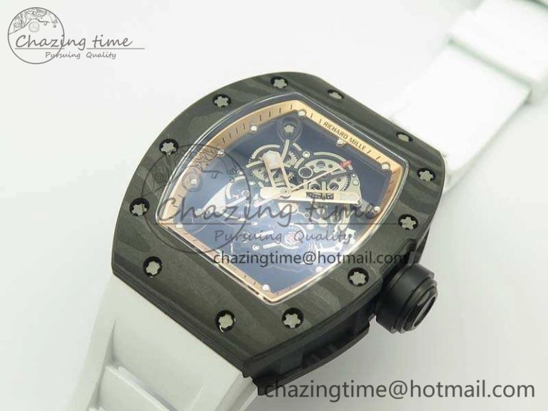 Attractive RM055 Carbon Case KVF Best Edition Skeleton Dial Gold Inner Bezel On Rubber Strap MIYOTA 9502