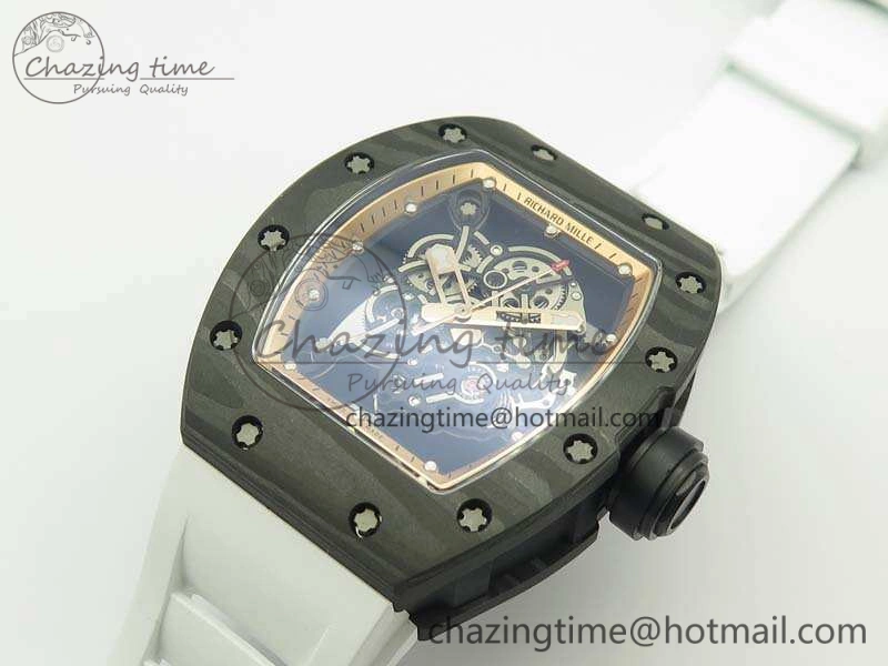 Attractive RM055 Carbon Case KVF Best Edition Skeleton Dial Gold Inner Bezel On Rubber Strap MIYOTA 9502