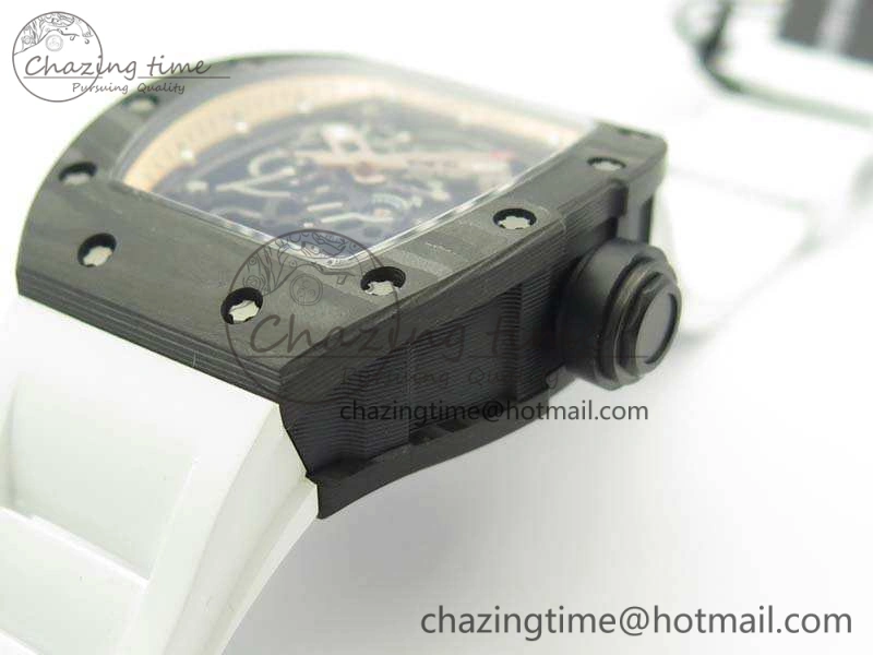 Attractive RM055 Carbon Case KVF Best Edition Skeleton Dial Gold Inner Bezel On Rubber Strap MIYOTA 9502