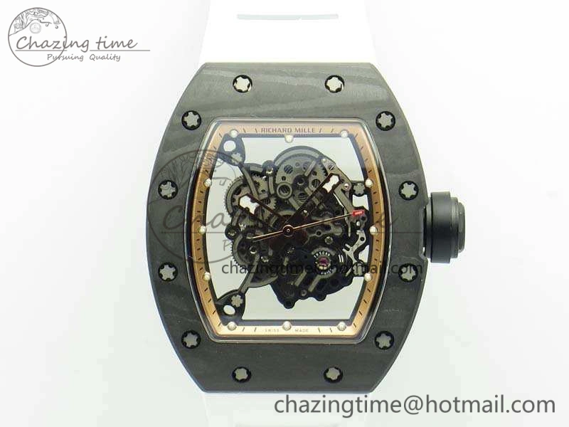 Attractive RM055 Carbon Case KVF Best Edition Skeleton Dial Gold Inner Bezel On Rubber Strap MIYOTA 9502