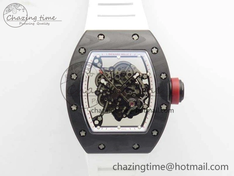 RM055 FC Case KVF Best Edition Skeleton Dial White Inner Bezel Red Crown On Rubber Strap MIYOTA Breathable 9526