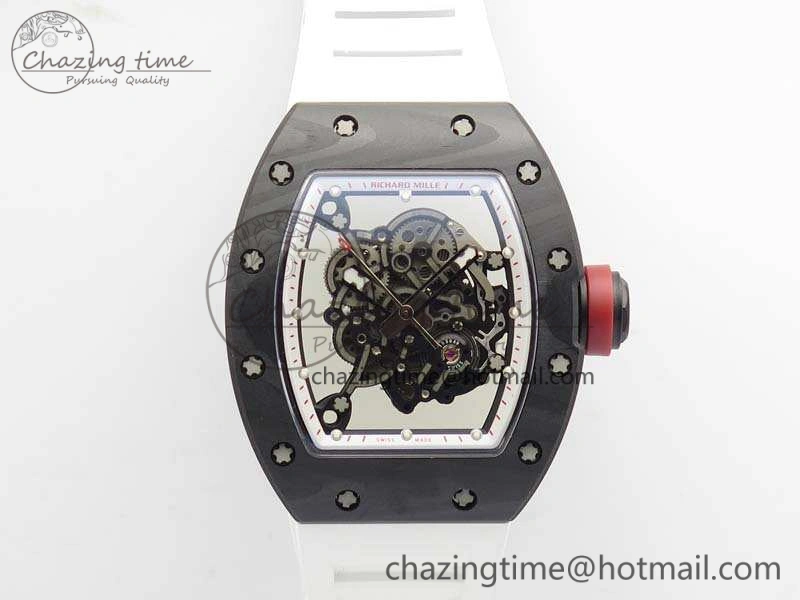 RM055 FC Case KVF Best Edition Skeleton Dial White Inner Bezel Red Crown On Rubber Strap MIYOTA Breathable 9526