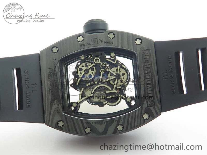 RM055 Forged Carbon Case KVF Best Edition Skeleton Dial Black Crown On Rubber Strap MIYOTA Effortless 9532