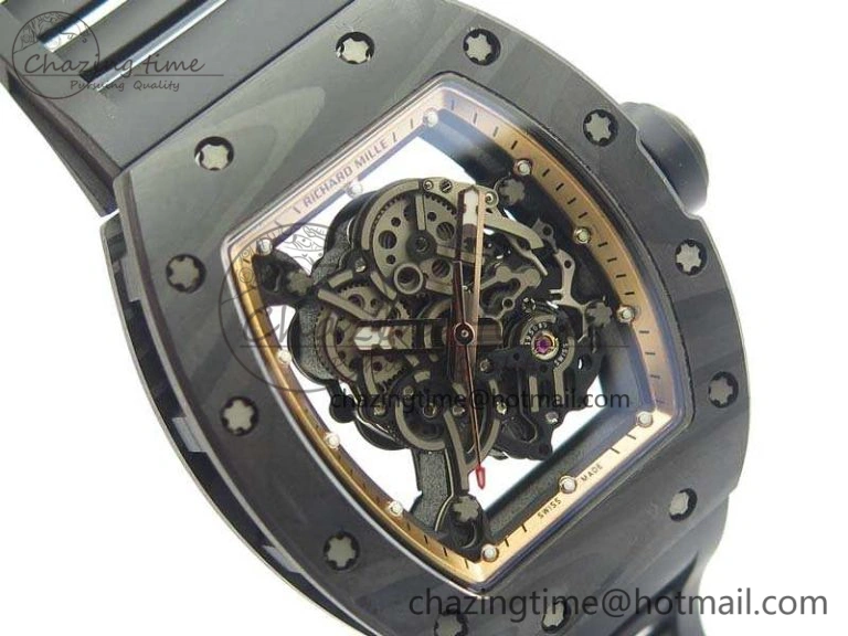 RM055 Forged Carbon Case KVF Best Edition Skeleton Dial Black Crown On Rubber Strap MIYOTA Effortless 9532