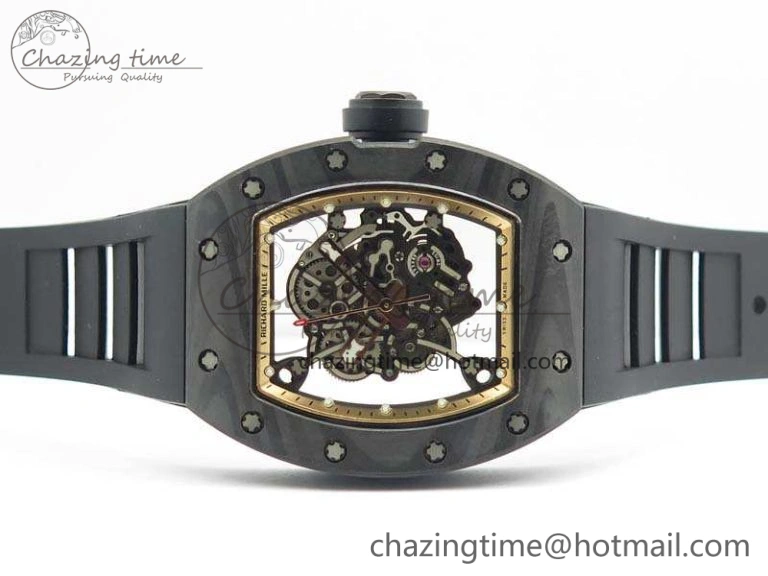 RM055 Forged Carbon Case KVF Best Edition Skeleton Dial Black Crown On Rubber Strap MIYOTA Effortless 9532