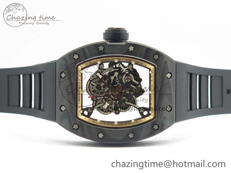 RM055 Forged Carbon Case KVF Best Edition Skeleton Dial Black Crown On Rubber Strap MIYOTA Effortless 9532