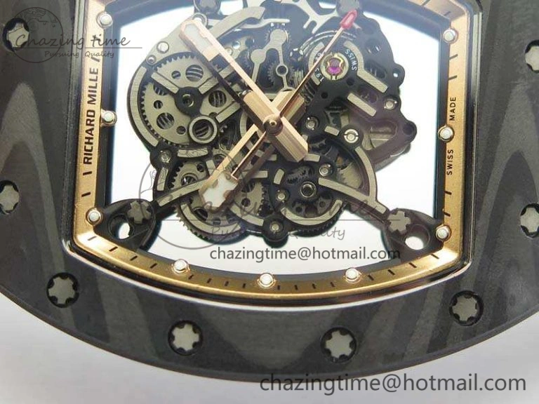 RM055 Forged Carbon Case KVF Best Edition Skeleton Dial Black Crown On Rubber Strap MIYOTA Effortless 9532
